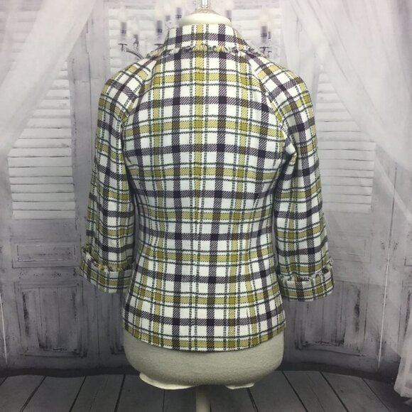 Pendleton Plaid Pea Coat Yellow Purple NWOT 8 - Picture 5 of 8